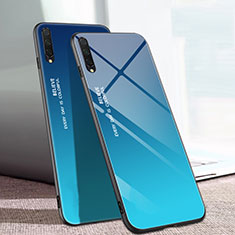 Silicone Frame Mirror Rainbow Gradient Case Cover H01 for Xiaomi Mi A3 Blue