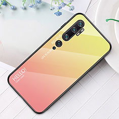 Silicone Frame Mirror Rainbow Gradient Case Cover H01 for Xiaomi Mi Note 10 Pro Yellow