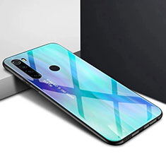 Silicone Frame Mirror Rainbow Gradient Case Cover H01 for Xiaomi Redmi Note 8 (2021) Sky Blue