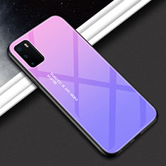 Silicone Frame Mirror Rainbow Gradient Case Cover H02 for Huawei Honor V30 5G Purple