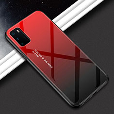 Silicone Frame Mirror Rainbow Gradient Case Cover H02 for Huawei Honor V30 5G Red