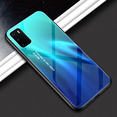 Silicone Frame Mirror Rainbow Gradient Case Cover H02 for Huawei Honor V30 Pro 5G Sky Blue