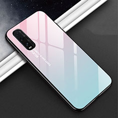 Silicone Frame Mirror Rainbow Gradient Case Cover H02 for Oppo Find X2 Pink