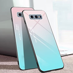 Silicone Frame Mirror Rainbow Gradient Case Cover H02 for Samsung Galaxy S10e Cyan