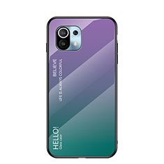 Silicone Frame Mirror Rainbow Gradient Case Cover H02 for Xiaomi Mi 11 5G Purple