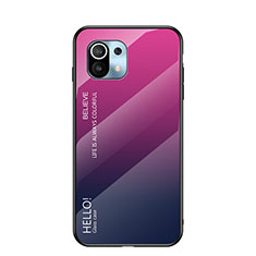 Silicone Frame Mirror Rainbow Gradient Case Cover H02 for Xiaomi Mi 11 Lite 5G Hot Pink