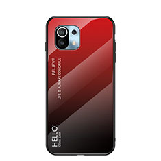 Silicone Frame Mirror Rainbow Gradient Case Cover H02 for Xiaomi Mi 11 Lite 5G Red