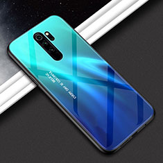 Silicone Frame Mirror Rainbow Gradient Case Cover H02 for Xiaomi Redmi Note 8 Pro Sky Blue