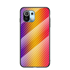 Silicone Frame Mirror Rainbow Gradient Case Cover H03 for Xiaomi Mi 11 Lite 4G Yellow