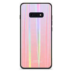 Silicone Frame Mirror Rainbow Gradient Case Cover H04 for Samsung Galaxy S10e Pink
