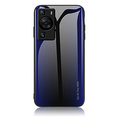 Silicone Frame Mirror Rainbow Gradient Case Cover JM1 for Huawei P60 Pro Navy Blue