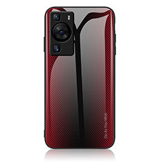 Silicone Frame Mirror Rainbow Gradient Case Cover JM1 for Huawei P60 Pro Red