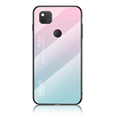 Silicone Frame Mirror Rainbow Gradient Case Cover LS1 for Google Pixel 4a Cyan