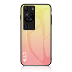Silicone Frame Mirror Rainbow Gradient Case Cover LS1 for Huawei P60 Pro Yellow