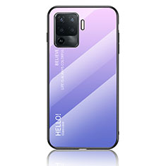 Silicone Frame Mirror Rainbow Gradient Case Cover LS1 for Oppo F19 Pro Clove Purple