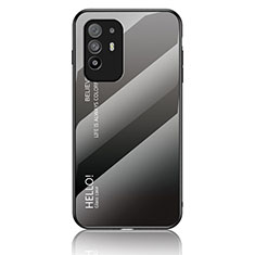 Silicone Frame Mirror Rainbow Gradient Case Cover LS1 for Oppo F19 Pro+ Plus 5G Dark Gray
