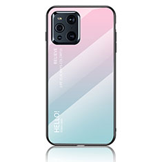 Silicone Frame Mirror Rainbow Gradient Case Cover LS1 for Oppo Find X3 5G Cyan