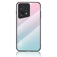 Silicone Frame Mirror Rainbow Gradient Case Cover LS1 for Oppo Find X5 5G Cyan