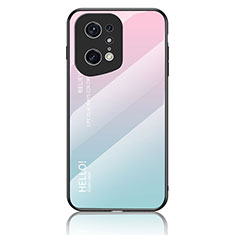 Silicone Frame Mirror Rainbow Gradient Case Cover LS1 for Oppo Find X5 Pro 5G Cyan