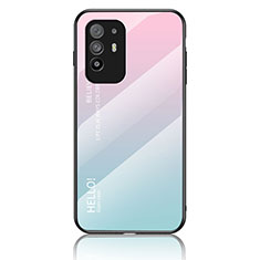 Silicone Frame Mirror Rainbow Gradient Case Cover LS1 for Oppo Reno5 Z 5G Cyan