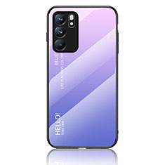 Silicone Frame Mirror Rainbow Gradient Case Cover LS1 for Oppo Reno6 5G Clove Purple