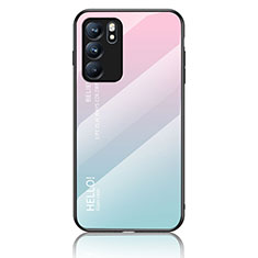 Silicone Frame Mirror Rainbow Gradient Case Cover LS1 for Oppo Reno6 5G Cyan