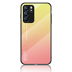 Silicone Frame Mirror Rainbow Gradient Case Cover LS1 for Oppo Reno6 5G Yellow
