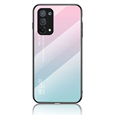 Silicone Frame Mirror Rainbow Gradient Case Cover LS1 for Oppo Reno6 Lite Cyan