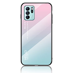 Silicone Frame Mirror Rainbow Gradient Case Cover LS1 for Oppo Reno6 Z 5G Cyan