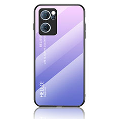 Silicone Frame Mirror Rainbow Gradient Case Cover LS1 for Oppo Reno7 5G Clove Purple