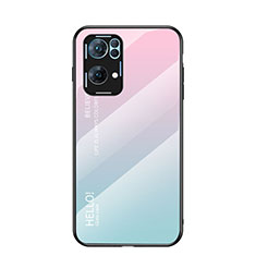 Silicone Frame Mirror Rainbow Gradient Case Cover LS1 for Oppo Reno7 Pro 5G Cyan