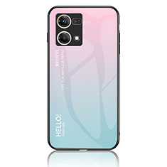 Silicone Frame Mirror Rainbow Gradient Case Cover LS1 for Oppo Reno8 4G Cyan