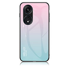 Silicone Frame Mirror Rainbow Gradient Case Cover LS1 for Oppo Reno8 T 4G Cyan