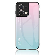 Silicone Frame Mirror Rainbow Gradient Case Cover LS1 for Oppo Reno9 5G Cyan