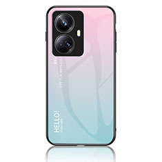 Silicone Frame Mirror Rainbow Gradient Case Cover LS1 for Realme 10 Pro+ Plus 5G Cyan