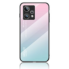 Silicone Frame Mirror Rainbow Gradient Case Cover LS1 for Realme 9 Pro+ Plus 5G Cyan