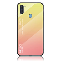 Silicone Frame Mirror Rainbow Gradient Case Cover LS1 for Samsung Galaxy A11 Yellow
