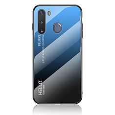 Silicone Frame Mirror Rainbow Gradient Case Cover LS1 for Samsung Galaxy A21 European Blue