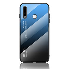 Silicone Frame Mirror Rainbow Gradient Case Cover LS1 for Samsung Galaxy A70E Blue