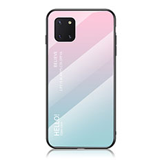 Silicone Frame Mirror Rainbow Gradient Case Cover LS1 for Samsung Galaxy A81 Cyan