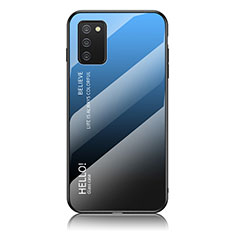 Silicone Frame Mirror Rainbow Gradient Case Cover LS1 for Samsung Galaxy F02S SM-E025F Blue