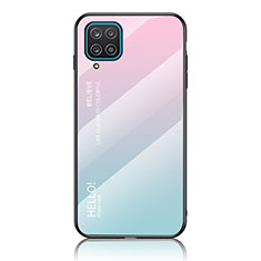 Silicone Frame Mirror Rainbow Gradient Case Cover LS1 for Samsung Galaxy F12 Cyan