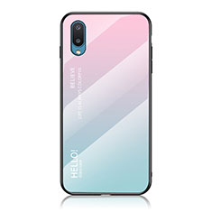 Silicone Frame Mirror Rainbow Gradient Case Cover LS1 for Samsung Galaxy M02 Cyan