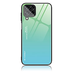 Silicone Frame Mirror Rainbow Gradient Case Cover LS1 for Samsung Galaxy M33 5G Cyan