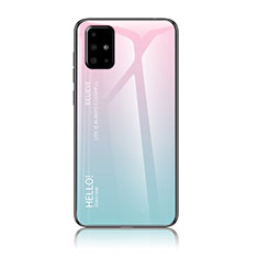 Silicone Frame Mirror Rainbow Gradient Case Cover LS1 for Samsung Galaxy M40S Cyan