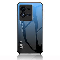 Silicone Frame Mirror Rainbow Gradient Case Cover LS1 for Vivo iQOO 10 Pro 5G Blue