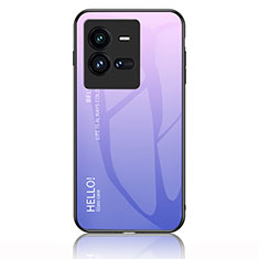 Silicone Frame Mirror Rainbow Gradient Case Cover LS1 for Vivo iQOO 10 Pro 5G Clove Purple