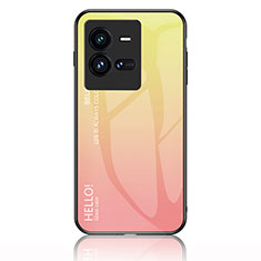 Silicone Frame Mirror Rainbow Gradient Case Cover LS1 for Vivo iQOO 10 Pro 5G Yellow
