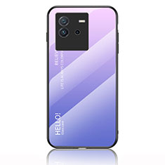 Silicone Frame Mirror Rainbow Gradient Case Cover LS1 for Vivo iQOO Neo6 5G Clove Purple