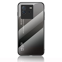 Silicone Frame Mirror Rainbow Gradient Case Cover LS1 for Vivo iQOO Neo6 5G Dark Gray